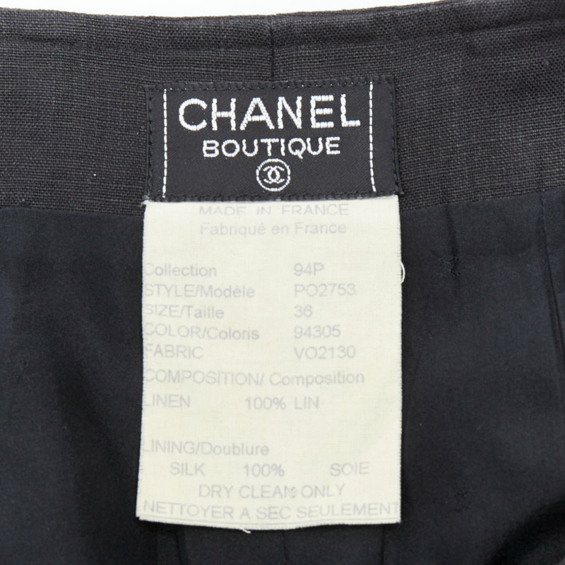rare CHANEL 94P Vintage black linen gold CC logo buttons sailor shorts FR36 S-7