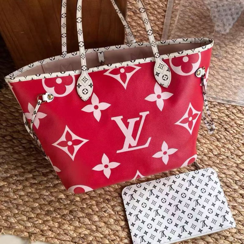 ✨lv 中號neverfull紅色四拚色托特包31×26×14cm  99新 配件塵袋-1