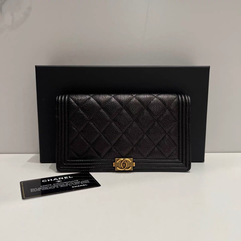 Chanel香奈兒Leboy黑金荔枝皮錢包-0