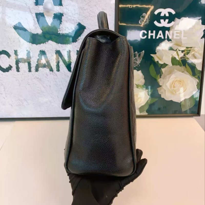 Chanel 黑金手提包中古款魚子醬荔枝皮 31.5*12*24.5 98新 配件塵袋-2