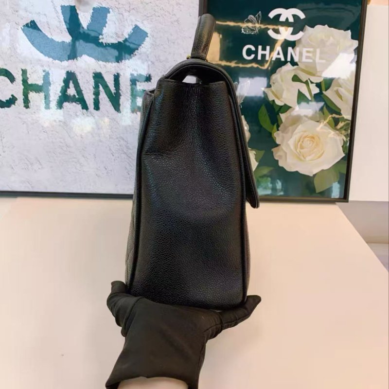 Chanel 黑金手提包中古款魚子醬荔枝皮 31.5*12*24.5 98新 配件塵袋-3