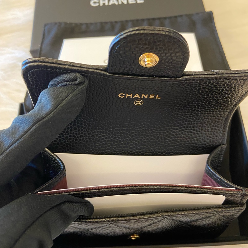 Chanel CF經典黑金牛皮單層口蓋卡夾 零錢包（膜在，含購證影本，含禮盒提袋-8