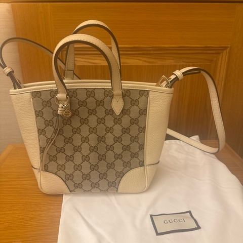 閒置 GUCCI 449241 雙G LOGO兩用手提/斜背包(白色)