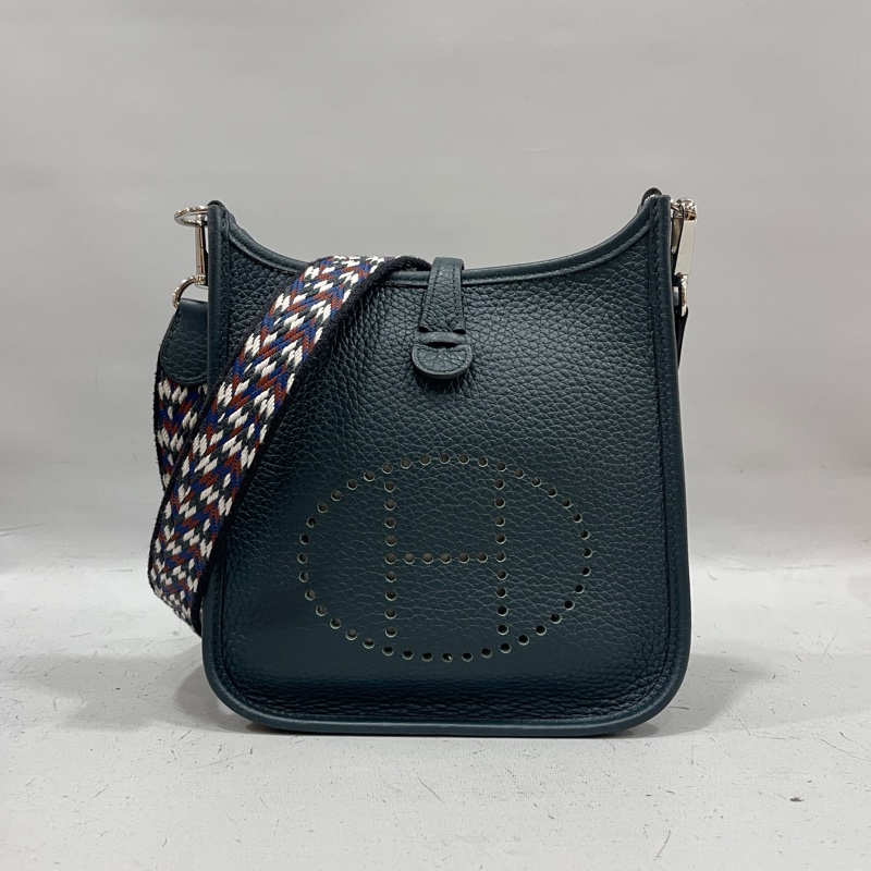 Hermes 松柏綠TC皮銀釦Mini Evelyne 16 B刻-0
