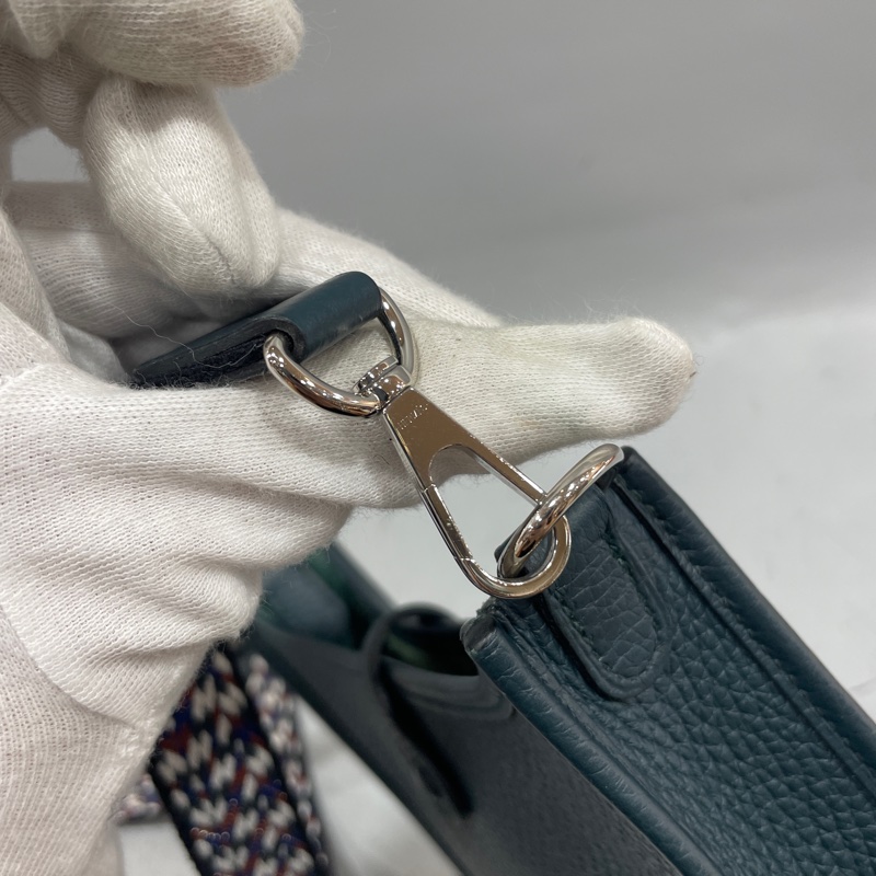Hermes 松柏綠TC皮銀釦Mini Evelyne 16 B刻-12