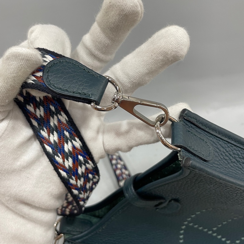 Hermes 松柏綠TC皮銀釦Mini Evelyne 16 B刻-14