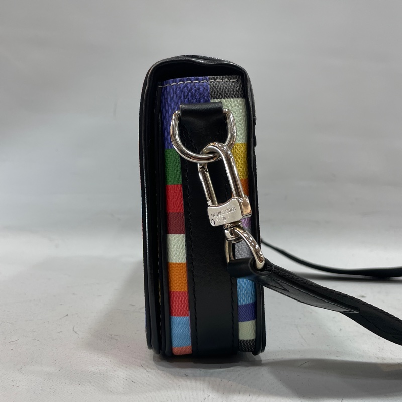 限量款✨Louis Vuitton N50036彩色棋盤格PVC拼牛皮銀釦斜背包 郵差包-3
