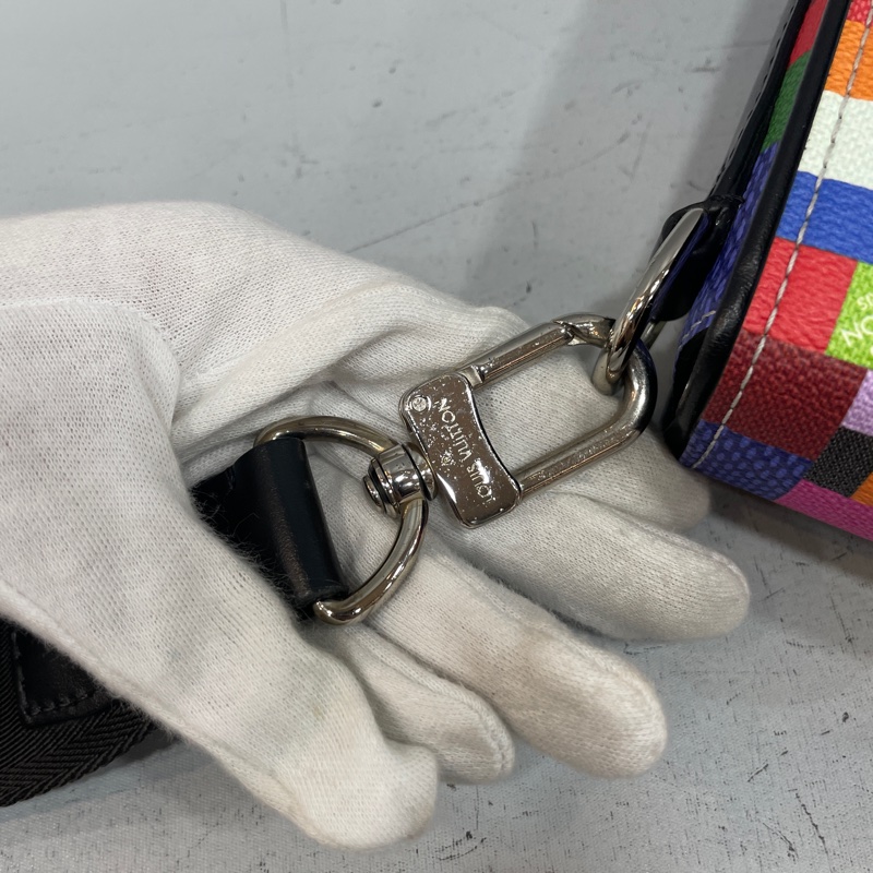 限量款✨Louis Vuitton N50036彩色棋盤格PVC拼牛皮銀釦斜背包 郵差包-14