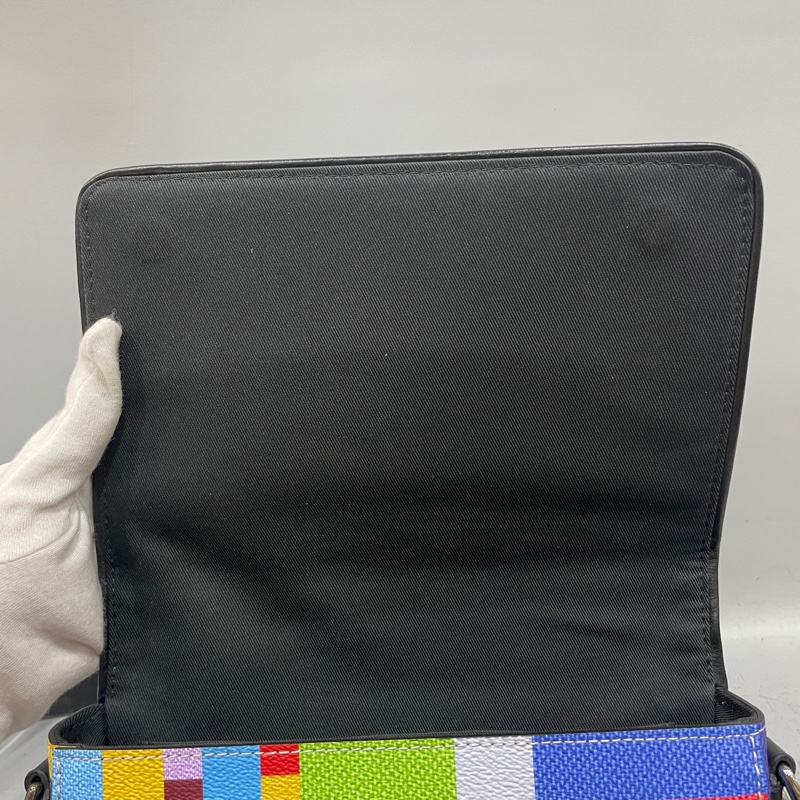 限量款✨Louis Vuitton N50036彩色棋盤格PVC拼牛皮銀釦斜背包 郵差包-16