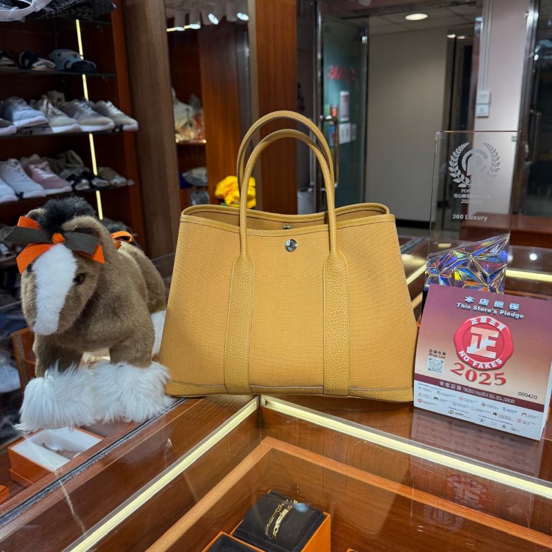 ✨持有香港正品正貨標籤(只做全新)✨ Hermes Garden Party 30 沙灘金 (帆布)-0
