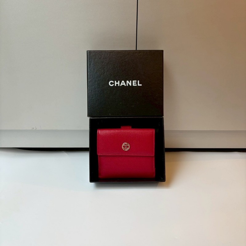 Chanel 紅色牛皮雙面短夾-0