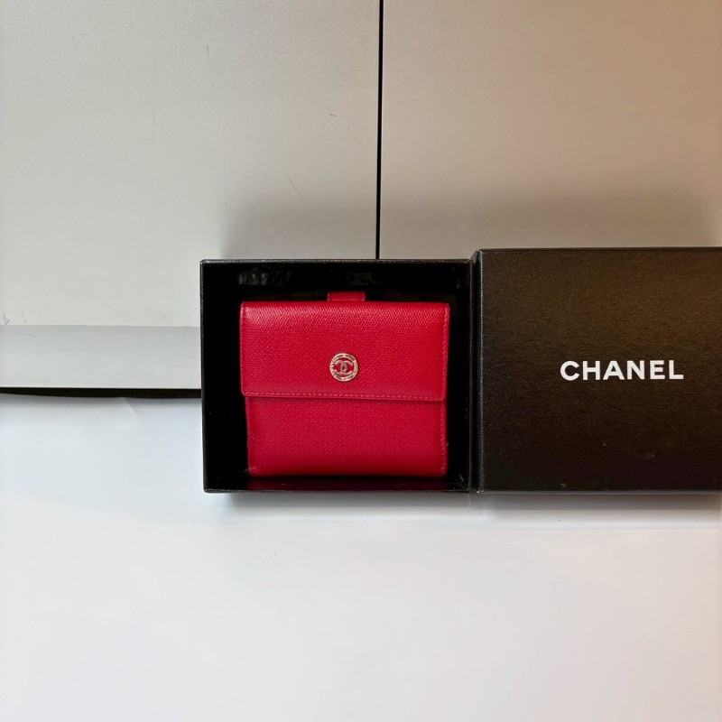 Chanel 紅色牛皮雙面短夾-1