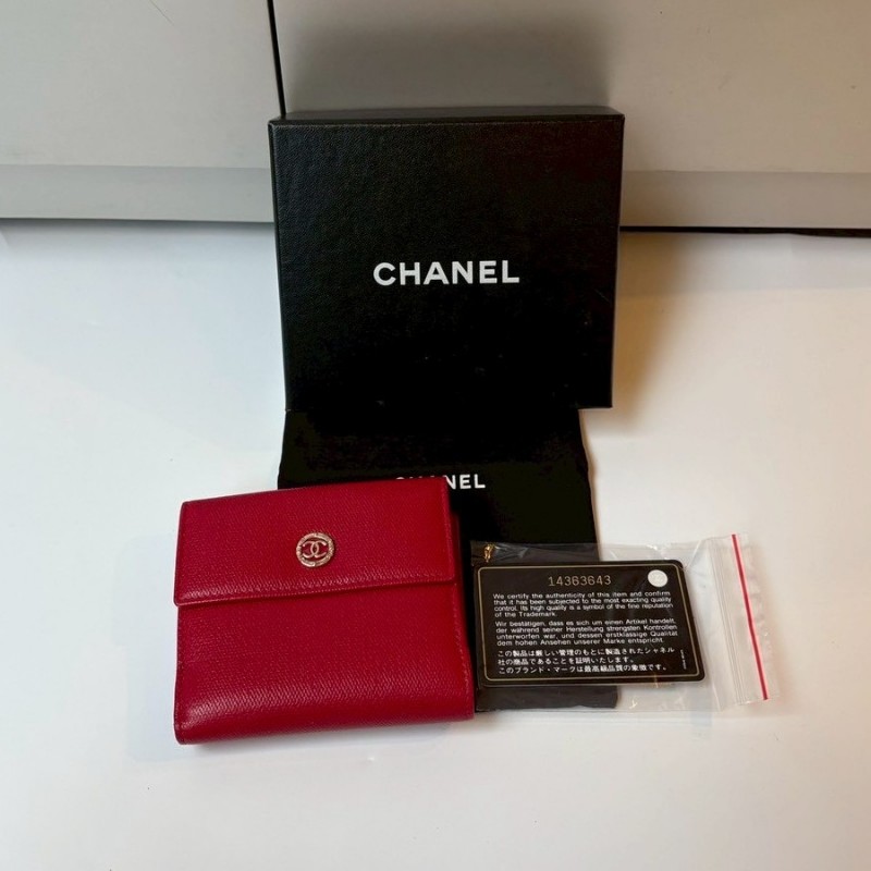 Chanel 紅色牛皮雙面短夾-2