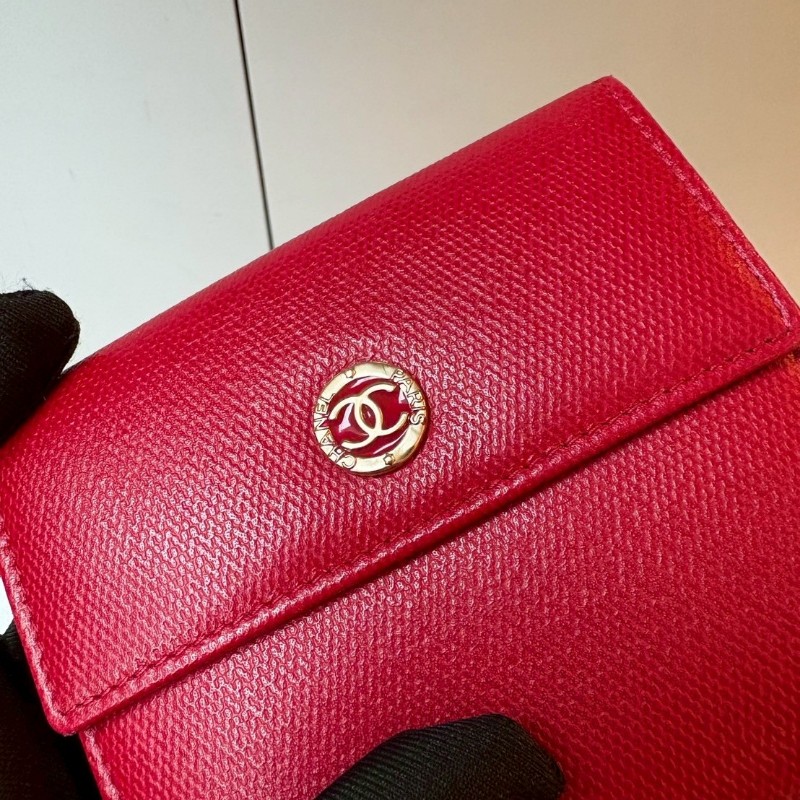 Chanel 紅色牛皮雙面短夾-3