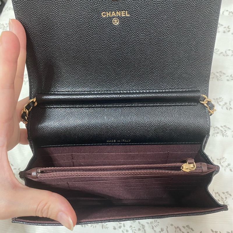 Chanel 香奈兒 黑金荔枝皮 方形雙層WOC-7