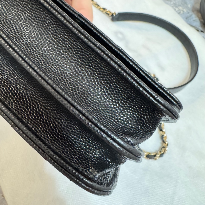 Chanel 香奈兒 黑金荔枝皮 方形雙層WOC-12