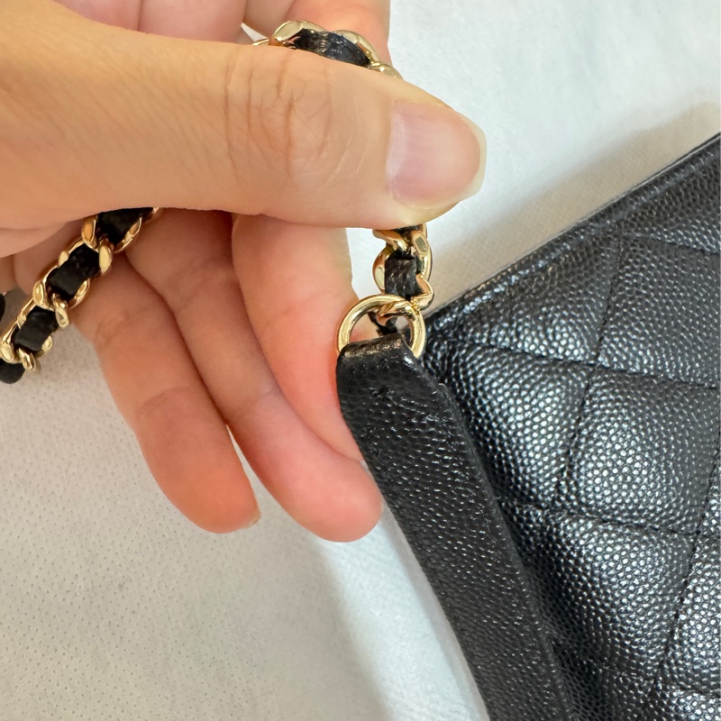 Chanel 香奈兒 黑金荔枝皮 方形雙層WOC-17