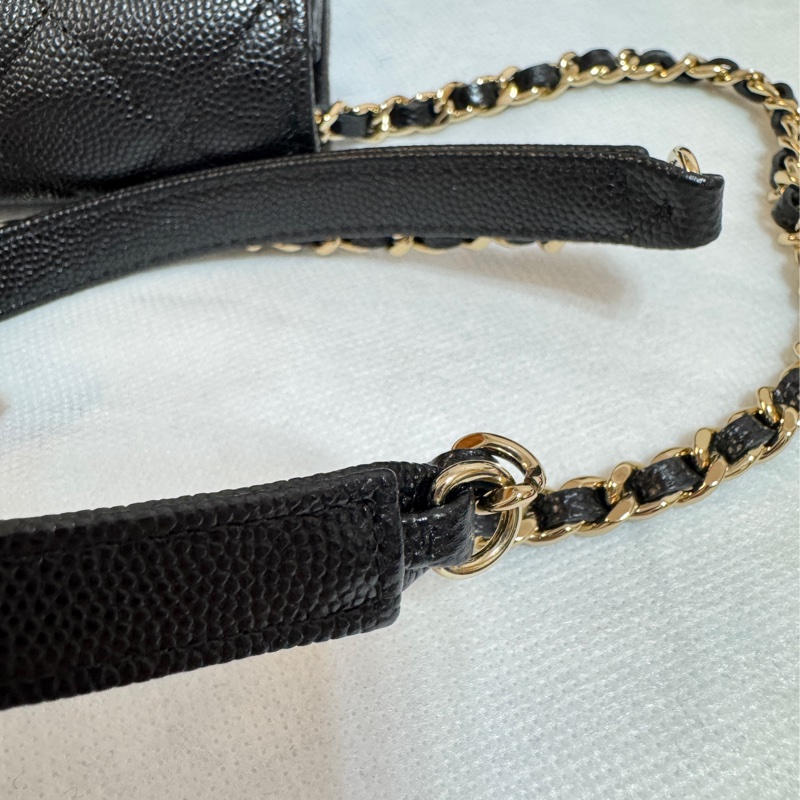 Chanel 香奈兒 黑金荔枝皮 方形雙層WOC-18