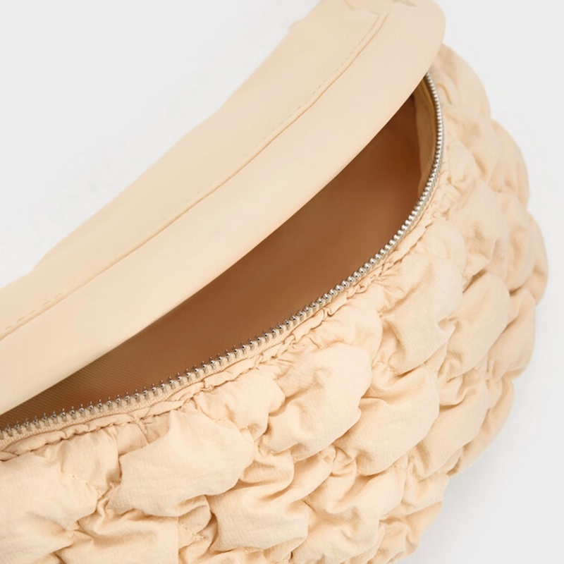 Charles&Keith Nita 抓皺腰包 米黃色+愛心鏡-7