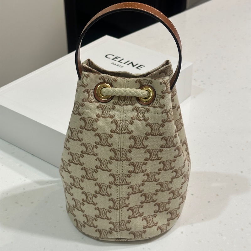 CELINE 標誌印花牛皮革TEEN索繩手提包-9