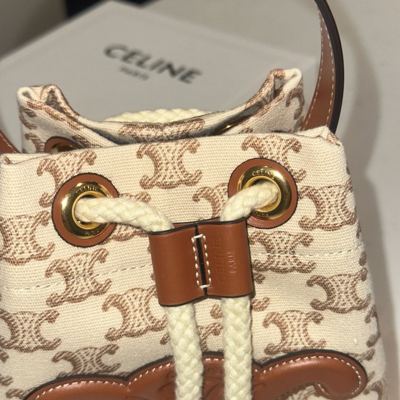 CELINE 標誌印花牛皮革TEEN索繩手提包-12