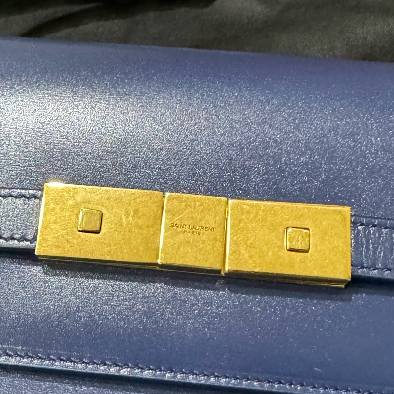 SAINT LAURENT Manhattan 皮革小號單肩包 午夜藍/金-9