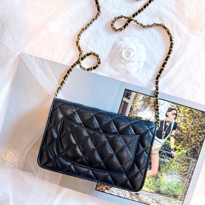 CHANEL AP0250 晶片版 黑色 荔枝牛皮 菱格紋 金釦 磁釦式 ＷＯＣ 鏈子皮夾-2