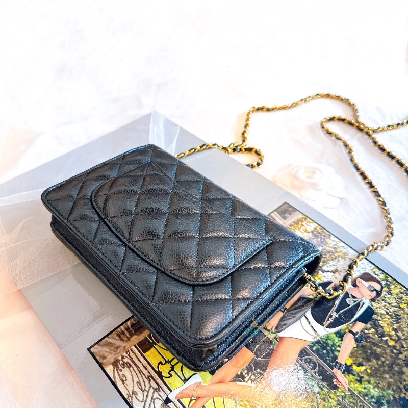 CHANEL AP0250 晶片版 黑色 荔枝牛皮 菱格紋 金釦 磁釦式 ＷＯＣ 鏈子皮夾-3