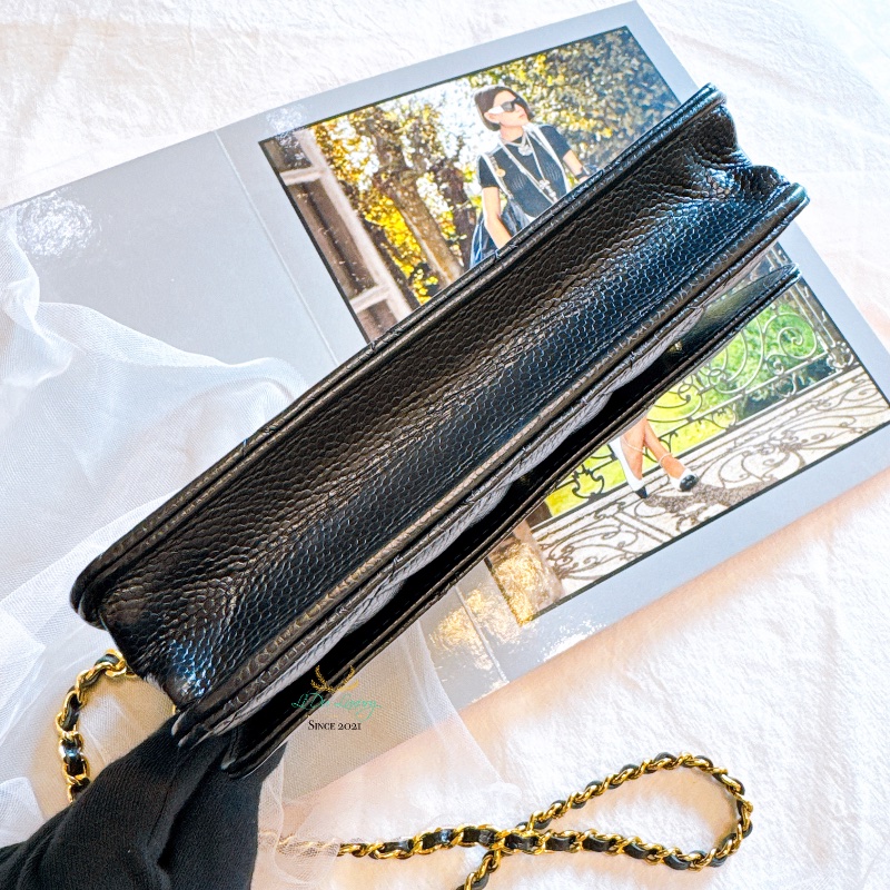 CHANEL AP0250 晶片版 黑色 荔枝牛皮 菱格紋 金釦 磁釦式 ＷＯＣ 鏈子皮夾-4