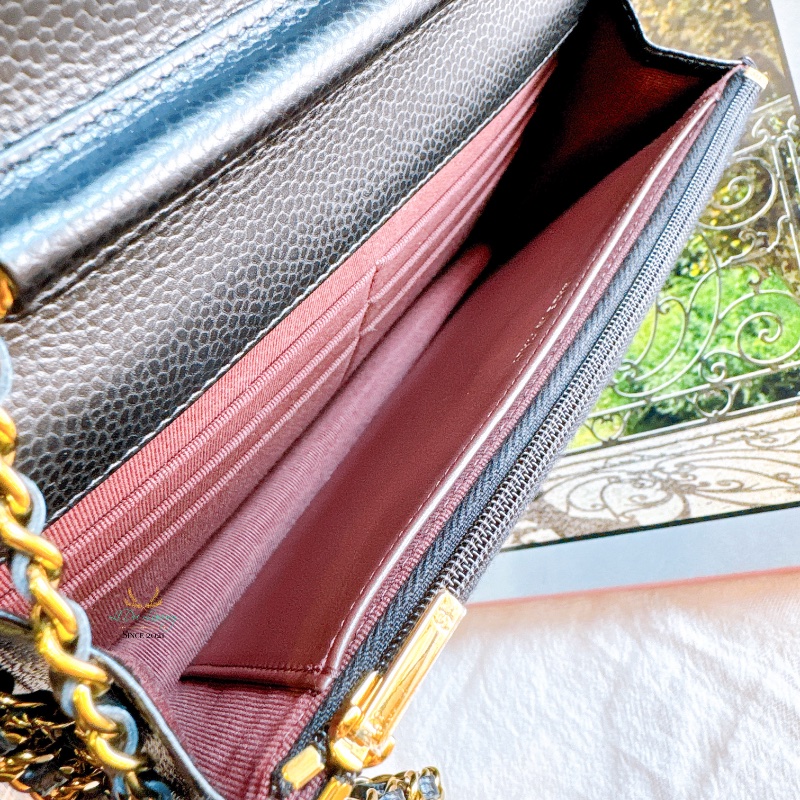 CHANEL AP0250 晶片版 黑色 荔枝牛皮 菱格紋 金釦 磁釦式 ＷＯＣ 鏈子皮夾-6