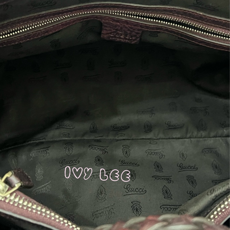 Gucci 竹節裝飾 帆布皮革托特包 編織手把 深咖啡酒紅 232947 正品 二手精品-4