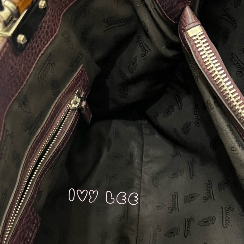 Gucci 竹節裝飾 帆布皮革托特包 編織手把 深咖啡酒紅 232947 正品 二手精品-5