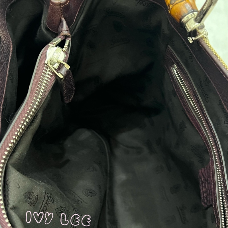 Gucci 竹節裝飾 帆布皮革托特包 編織手把 深咖啡酒紅 232947 正品 二手精品-6
