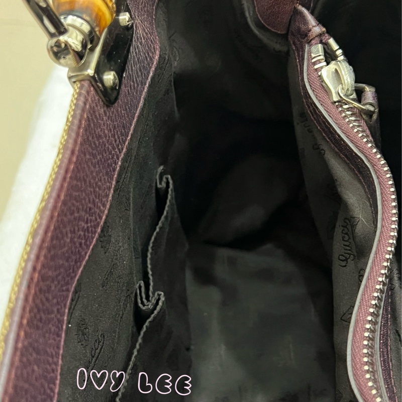 Gucci 竹節裝飾 帆布皮革托特包 編織手把 深咖啡酒紅 232947 正品 二手精品-8