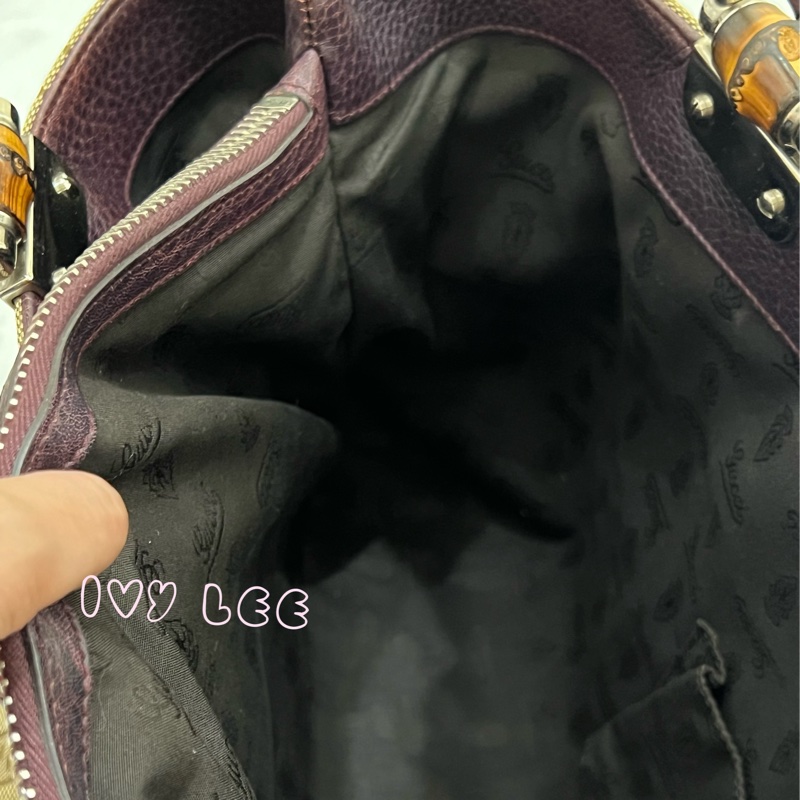 Gucci 竹節裝飾 帆布皮革托特包 編織手把 深咖啡酒紅 232947 正品 二手精品-9