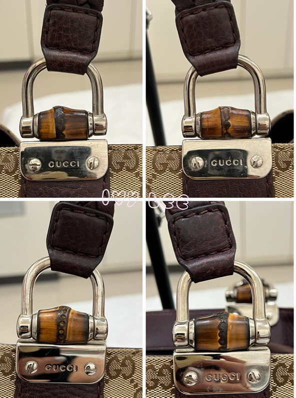 Gucci 竹節裝飾 帆布皮革托特包 編織手把 深咖啡酒紅 232947 正品 二手精品-15