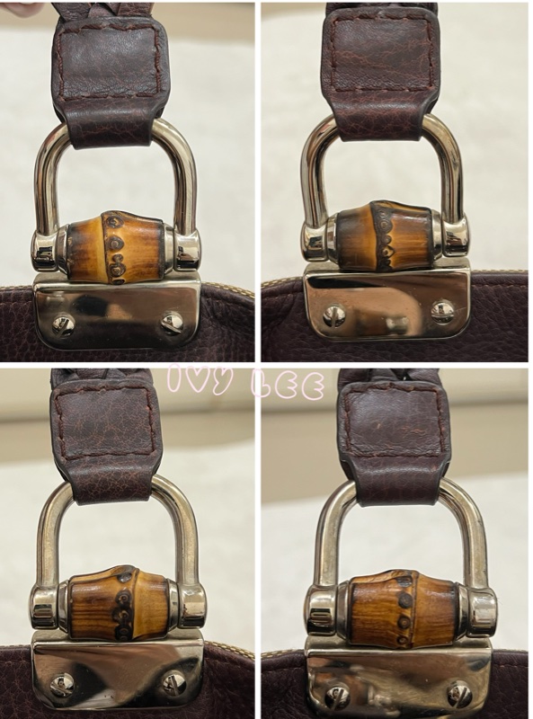 Gucci 竹節裝飾 帆布皮革托特包 編織手把 深咖啡酒紅 232947 正品 二手精品-16