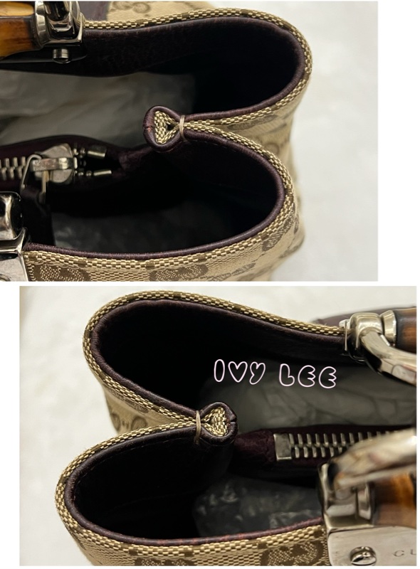 Gucci 竹節裝飾 帆布皮革托特包 編織手把 深咖啡酒紅 232947 正品 二手精品-20