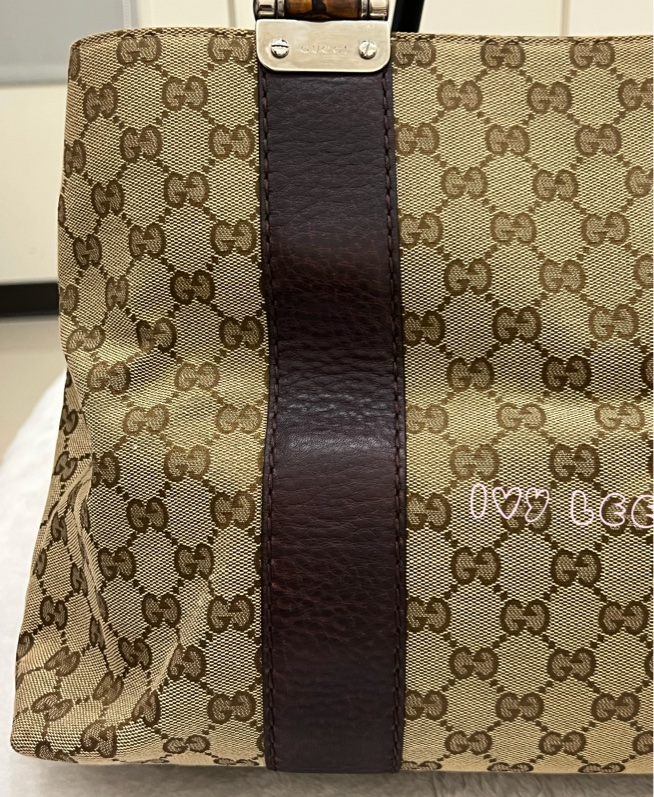 Gucci 竹節裝飾 帆布皮革托特包 編織手把 深咖啡酒紅 232947 正品 二手精品-26