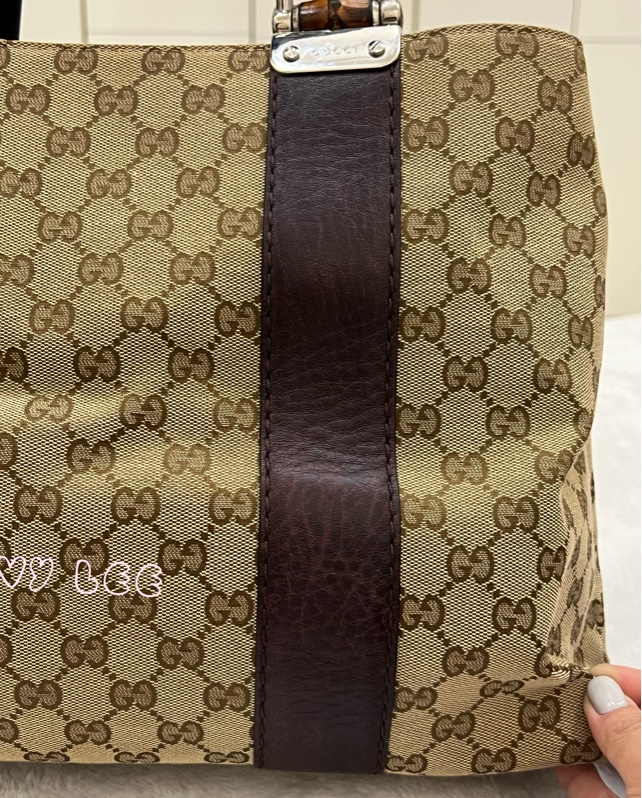 Gucci 竹節裝飾 帆布皮革托特包 編織手把 深咖啡酒紅 232947 正品 二手精品-27