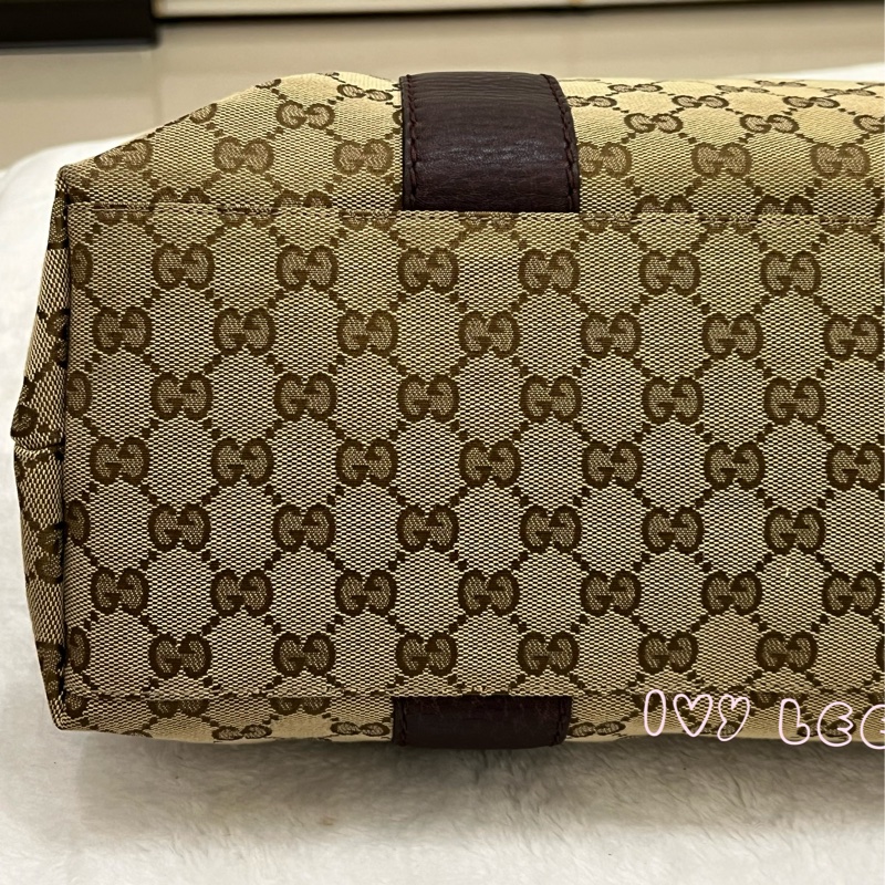 Gucci 竹節裝飾 帆布皮革托特包 編織手把 深咖啡酒紅 232947 正品 二手精品-28