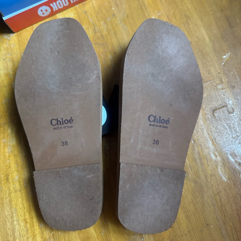 Chloe 拖鞋 36 Chloe’ 蔻依 Woody 棉質織布 平底 拖鞋 黑色-1