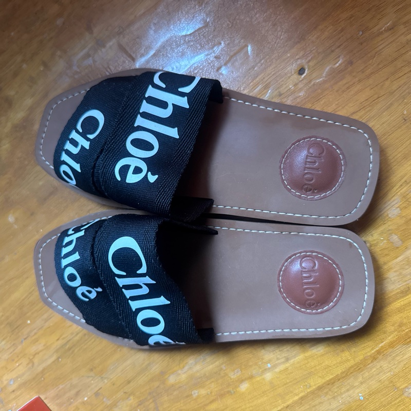 Chloe 拖鞋 36 Chloe’ 蔻依 Woody 棉質織布 平底 拖鞋 黑色-2