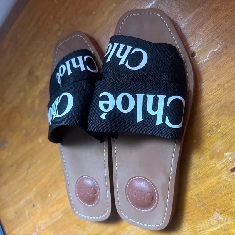 Chloe 拖鞋 36 Chloe’ 蔻依 Woody 棉質織布 平底 拖鞋 黑色-3