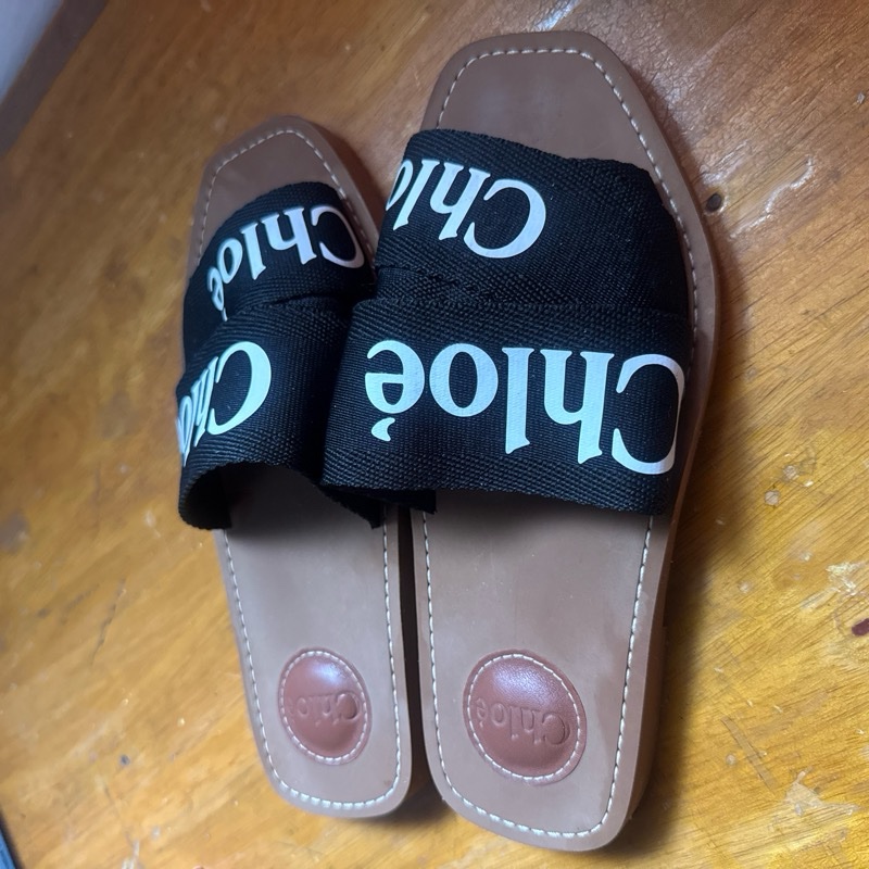 Chloe 拖鞋 36 Chloe’ 蔻依 Woody 棉質織布 平底 拖鞋 黑色-4