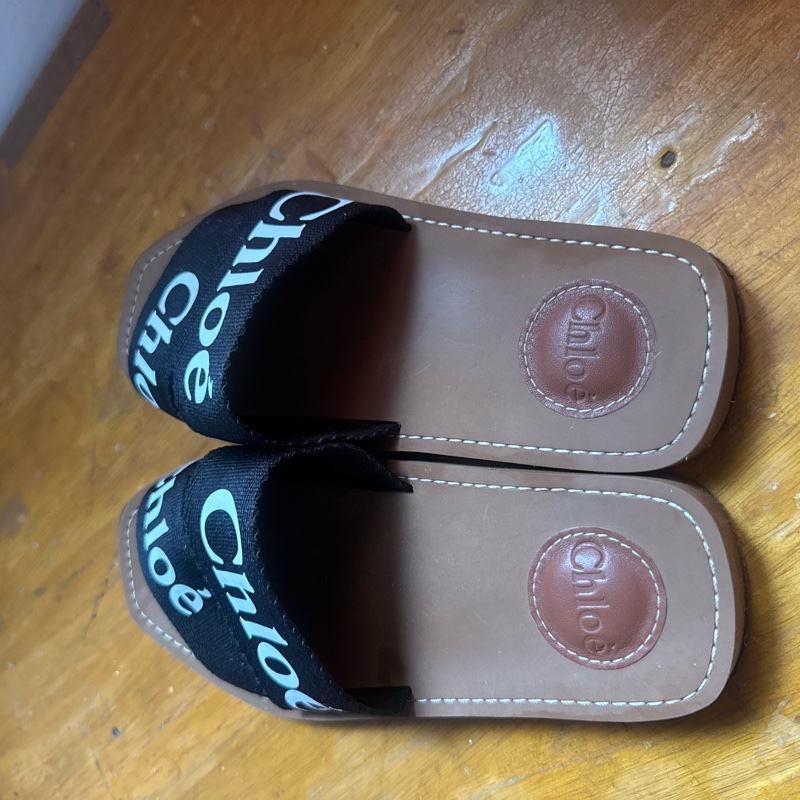 Chloe 拖鞋 36 Chloe’ 蔻依 Woody 棉質織布 平底 拖鞋 黑色-7