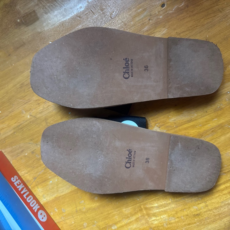Chloe 拖鞋 36 Chloe’ 蔻依 Woody 棉質織布 平底 拖鞋 黑色-9