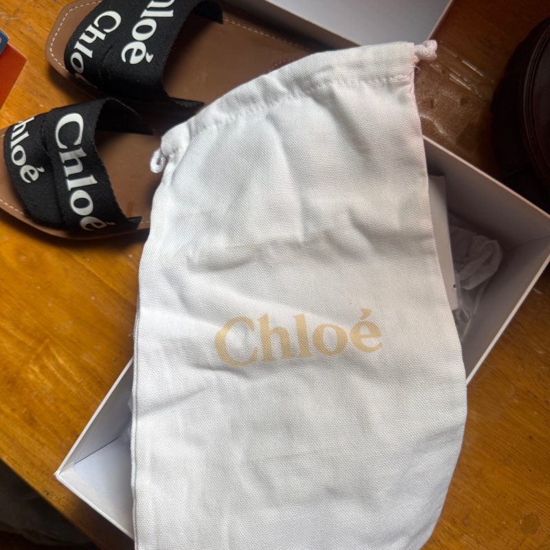 Chloe 拖鞋 36 Chloe’ 蔻依 Woody 棉質織布 平底 拖鞋 黑色-13