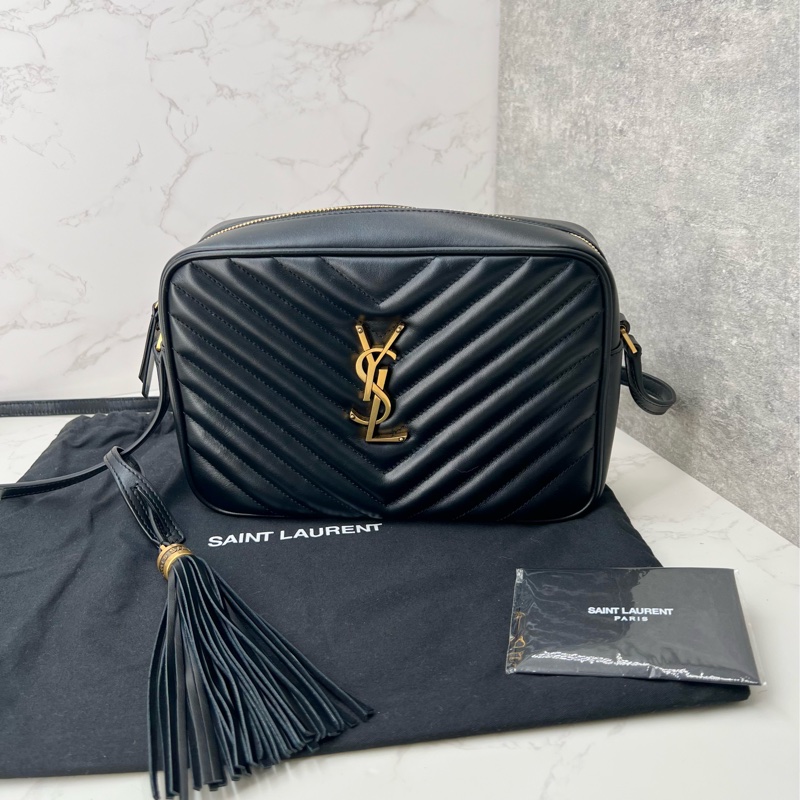 💗香緹國際精品💗聖羅蘭 YSL 黑金 流蘇 相機包 牛皮 極新美包-2