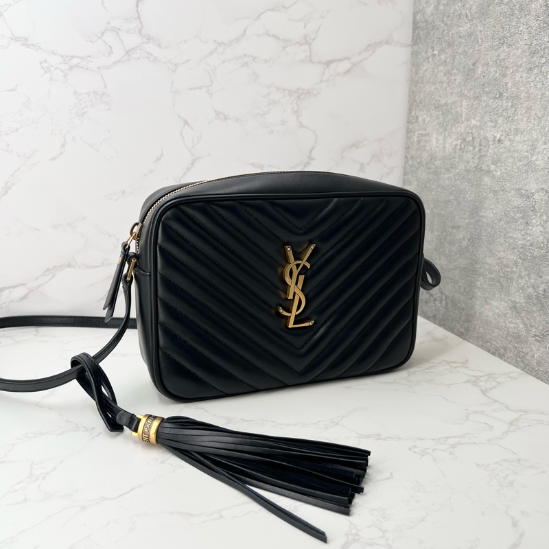 💗香緹國際精品💗聖羅蘭 YSL 黑金 流蘇 相機包 牛皮 極新美包-3
